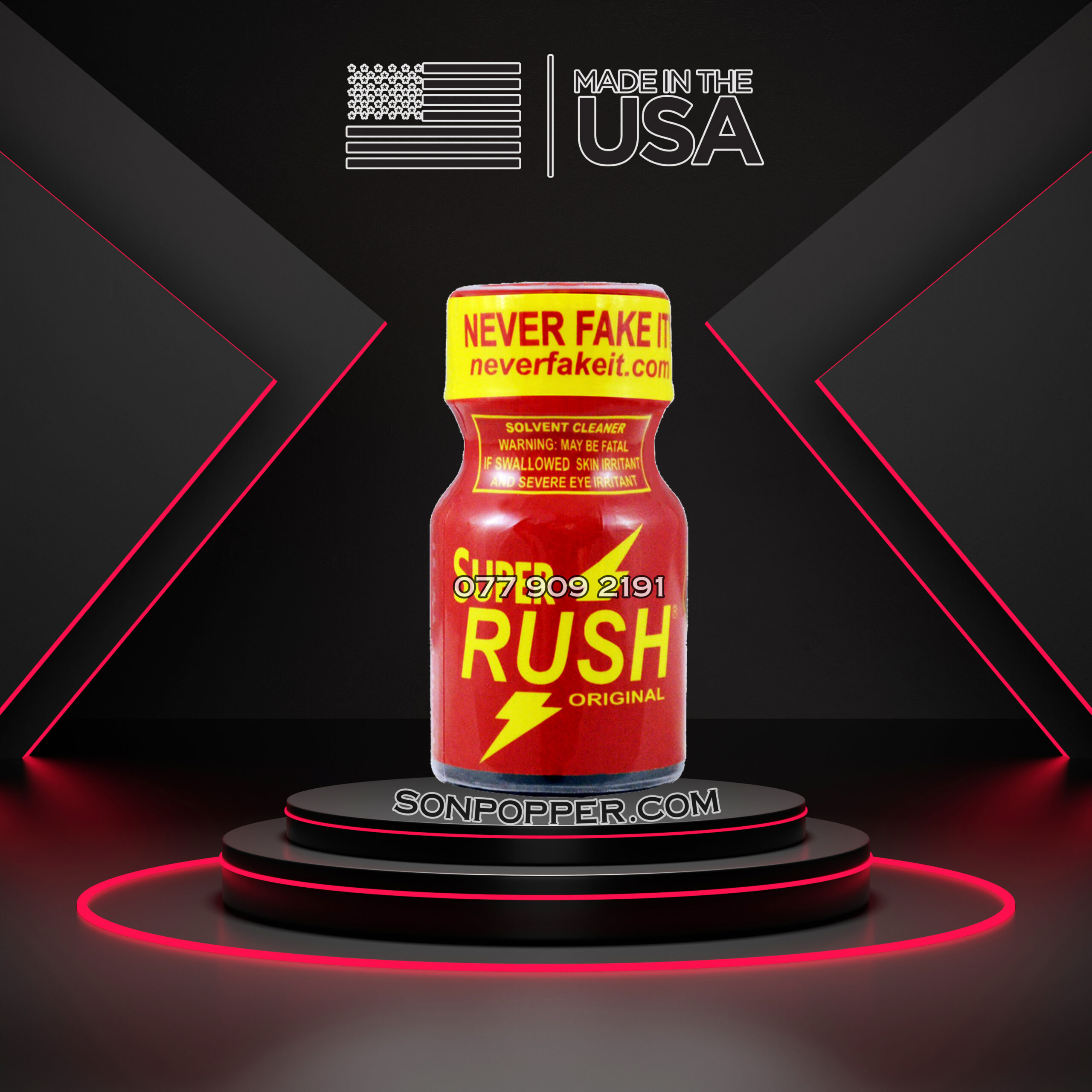 Red light round podium and black background for mock up, 3D rend